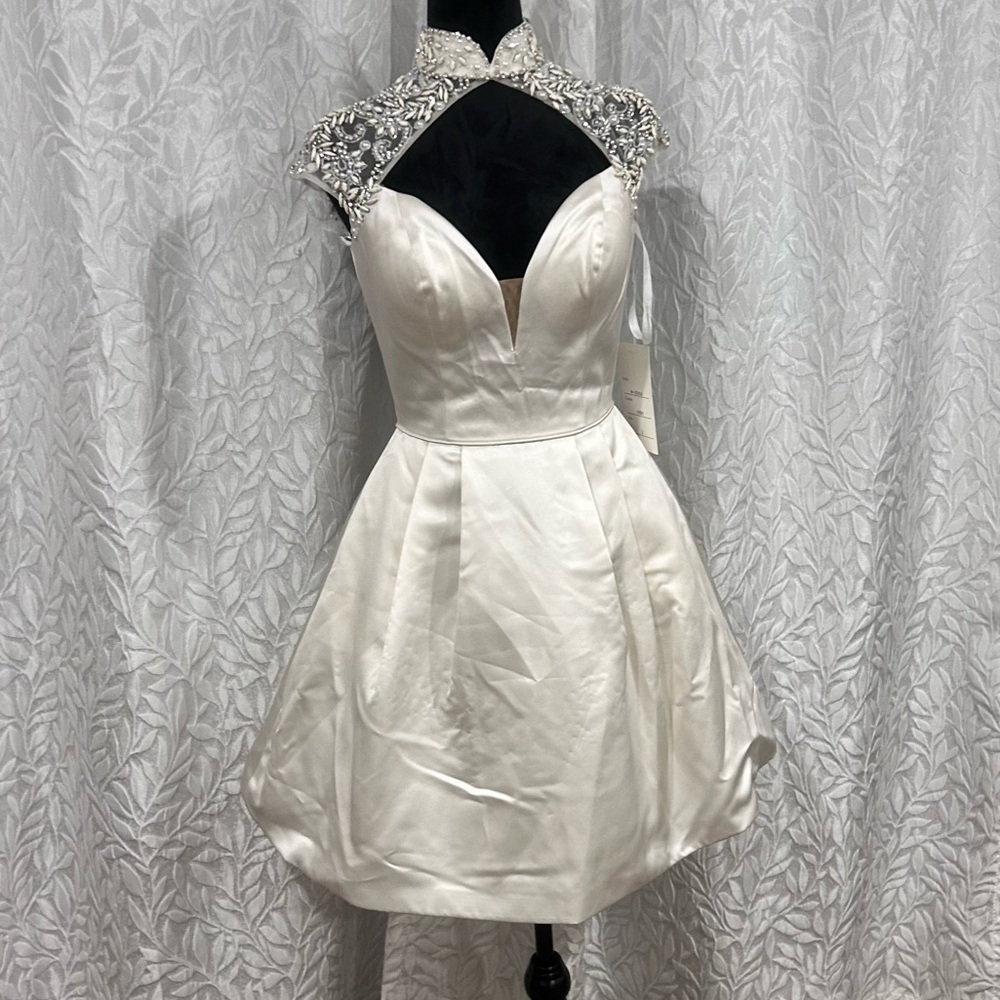 Sherri Hill White Wedding Dress with Silver Accents